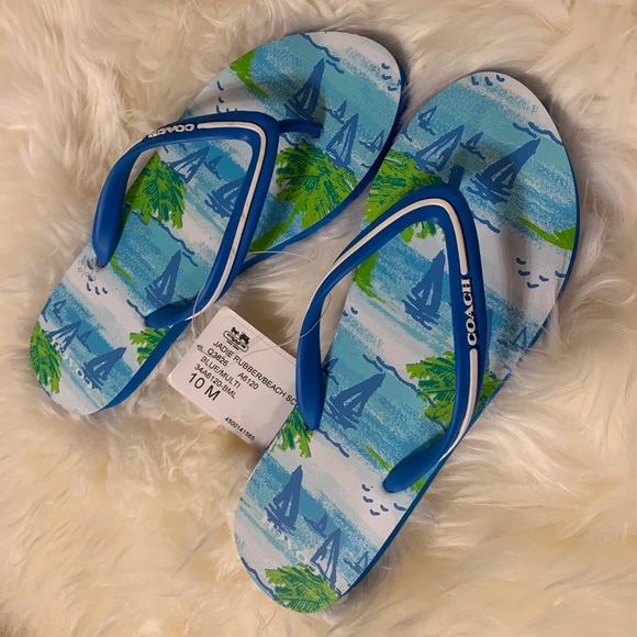 Coach Jadie Beach Scene Flip Flop Sandals, Size 10 - Picture 1 of 5
